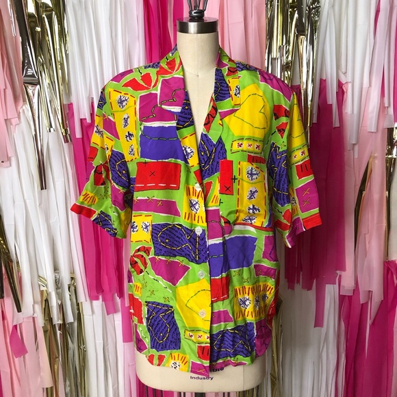 Vintage 80s 90s 100% Silk Button up SOLD - Picture 2 of 3
